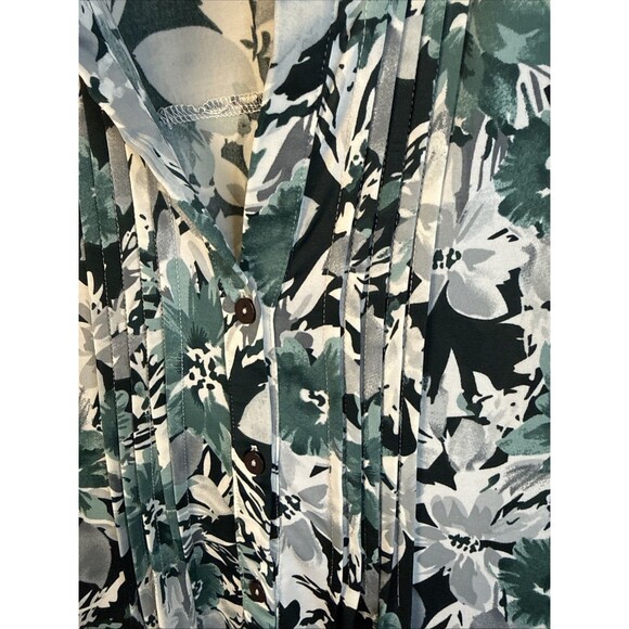 Serengeti-Black Green/white Floral V-neck 1/2 Button Knit Top Tunic/Dress -1X - Picture 4 of 6